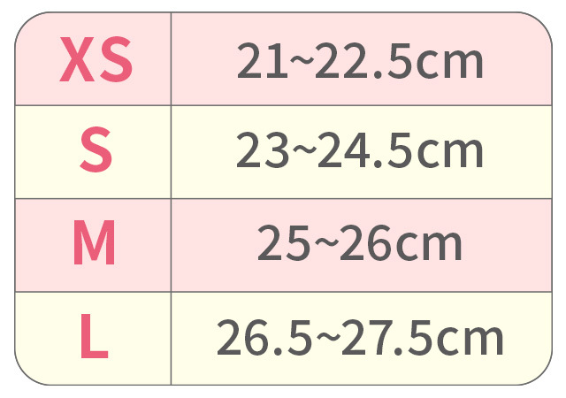 サイズ表 XS：21-22.5cm S：23-24.5cm M：25-26cm L：26.5-27.5cm